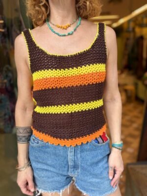 vintage dark brown stripped crochet top