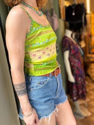 y2k semi sheer green floral top - Image 2