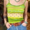 y2k semi sheer green floral top