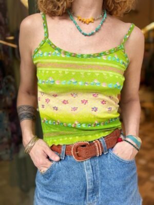 y2k semi sheer green floral top