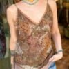 y2k boho mesh top with bead work on the front