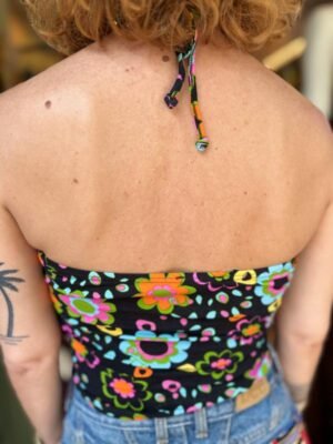 y2k black floral top, ties around the neck - Image 3