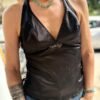 y2k halter neck black corset top with side lace and back zipper