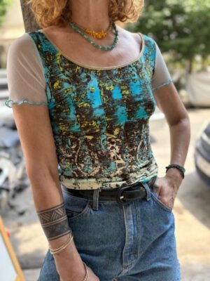 y2k mesh top featuring amazing stitchwork on the back