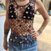y2k crochet top with beads