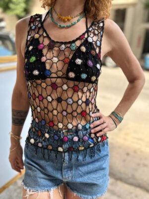 y2k crochet top with beads