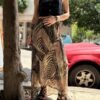 y2k absract patterned maxi asymmetric skirt with elastic waist