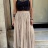 y2k silk ivory maxi flare skirt