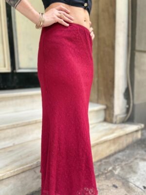 y2k dark red asymetric lace skirt - Image 3