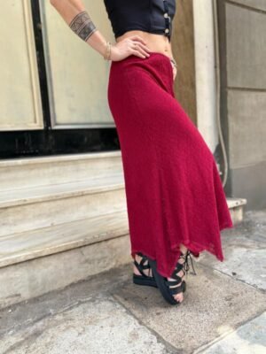 Alternative view of y2k dark red asymetric lace skirt