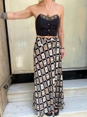 90's vintage viscose geometric patterned maxi skirt