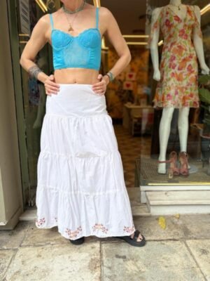 y2k white cotton tiered maxi skirt featuring stitchwork on the hemline - Image 4