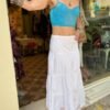 y2k white cotton tiered maxi skirt featuring stitchwork on the hemline