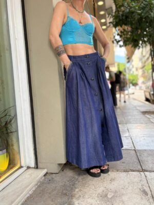 vintage denim buttoned up maxi flare skirt - Image 2