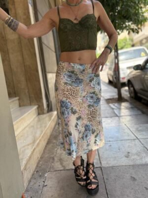 y2k floral & animal print midi skirt
