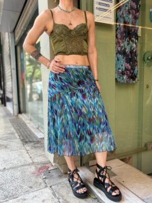 Alternative view of y2k abstract patterned midi skirt with elastic waist