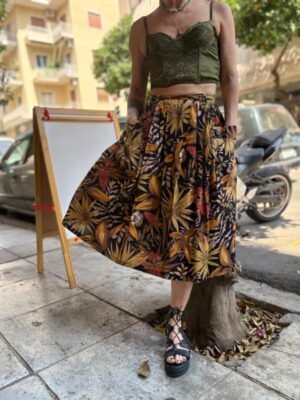 Alternative view of vintage cotton tropical print midi skirt with big pockets