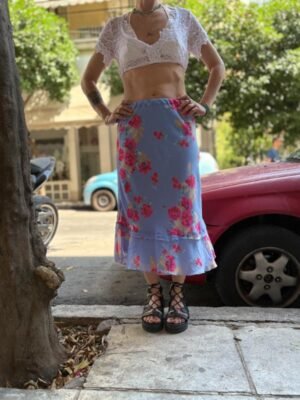 y2k lavender floral tiered skirt with elastic waist