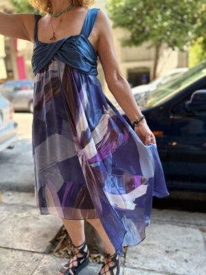 y2k flowy asymmetric abstract patterned dress