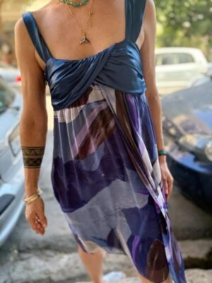Alternative view of y2k flowy asymmetric abstract patterned dress