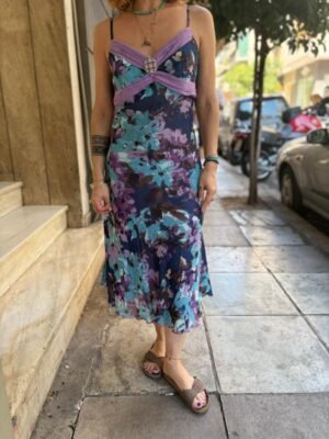 y2k floral midi A line dress with decorative porch