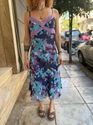 y2k floral midi A line dress with decorative porch - Image 6