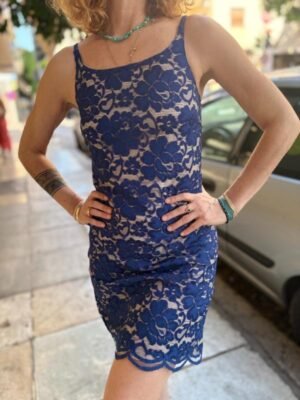 y2k blue lace mini dress
