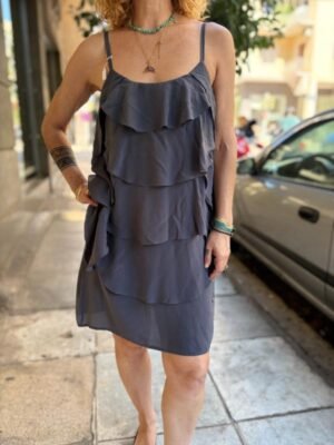 y2k dark gray dress with frills and spaghetti straps