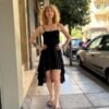 y2k viscose black asymmetric dres with frills and spaghetti straps