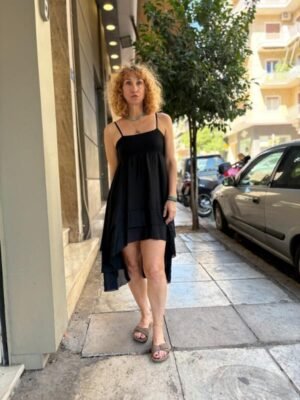 y2k viscose black asymmetric layered dress with spaghetti straps - Image 4