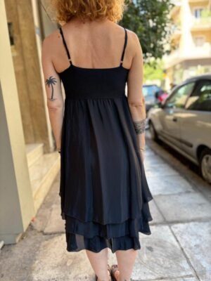 y2k viscose black asymmetric layered dress with spaghetti straps - Image 2
