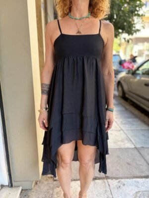 y2k viscose black asymmetric layered dress with spaghetti straps - Image 5