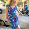 vintage topical dress with wrap top part and buttoned up skirt