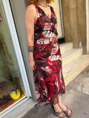 y2k asymetric leafy patterned dress with frills along the neckline - Image 5