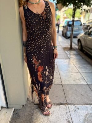y2k black floral maxi asymmetric dress