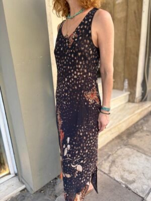 y2k black viscose floral maxi asymmetric dress - Image 6