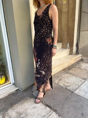Alternative view of y2k black viscose floral maxi asymmetric dress