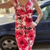 vintage floral bodycone dress with drapped bust