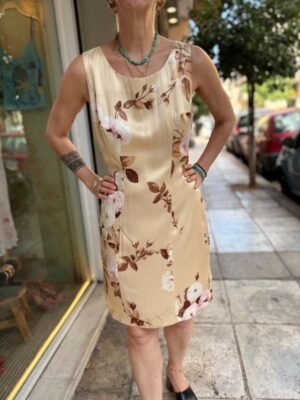 y2k beige satin floral dress - Image 3