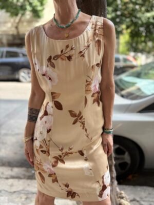 y2k beige satin floral dress - Image 4