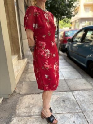 Alternative view of vintage red viscose floral tie back dress