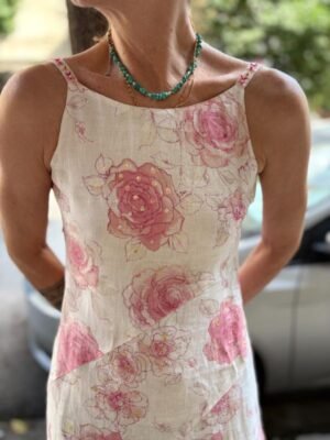 y2k white linen floral asymmetric dress with sequin details - Image 3