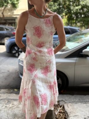y2k white linen floral asymmetric dress with sequin details - Image 7