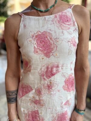 y2k white linen floral asymmetric dress with sequin details - Image 6