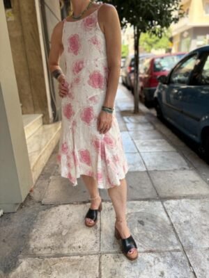 y2k white linen floral asymmetric dress with sequin details - Image 5