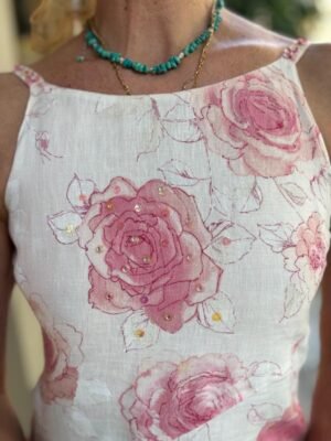 Alternative view of y2k white linen floral asymmetric dress with sequin details