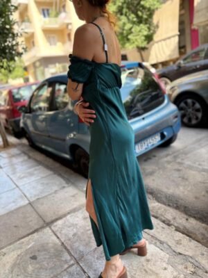 vintage tailor made petrol satin dress - Image 5