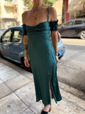 vintage tailor made petrol satin dress - Image 4