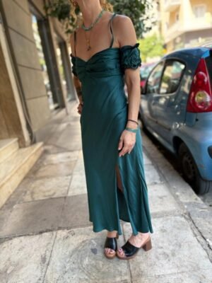 vintage tailor made petrol satin dress - Image 3
