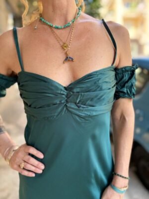 Alternative view of vintage tailor made petrol satin dress